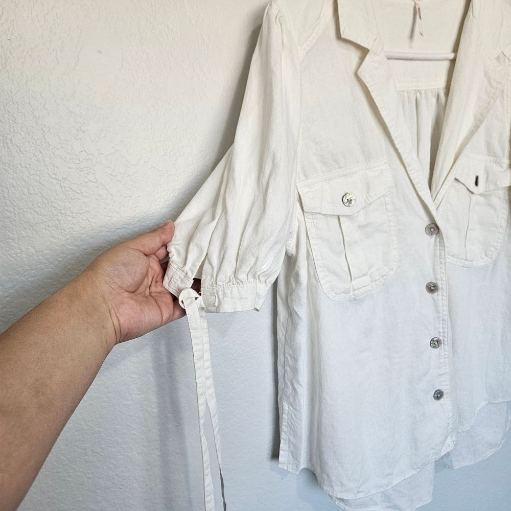 Free People Safari Babe Linen Blend Top In Angel Food White Tie Women Large - Picture 7 of 10